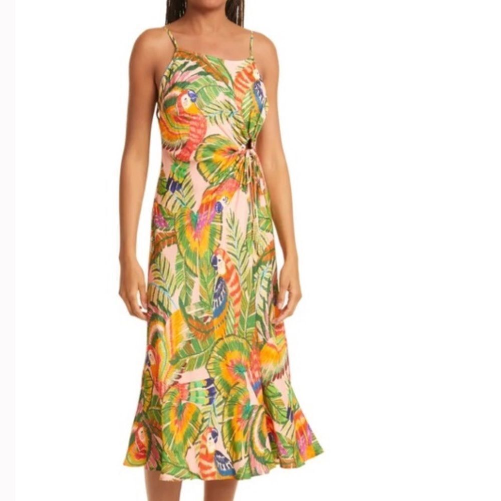 FARM Rio Macaw Leaves Side Knot Dress S